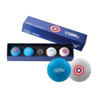 Pack of 4 golf balls Volvik vivid + marker capitain america